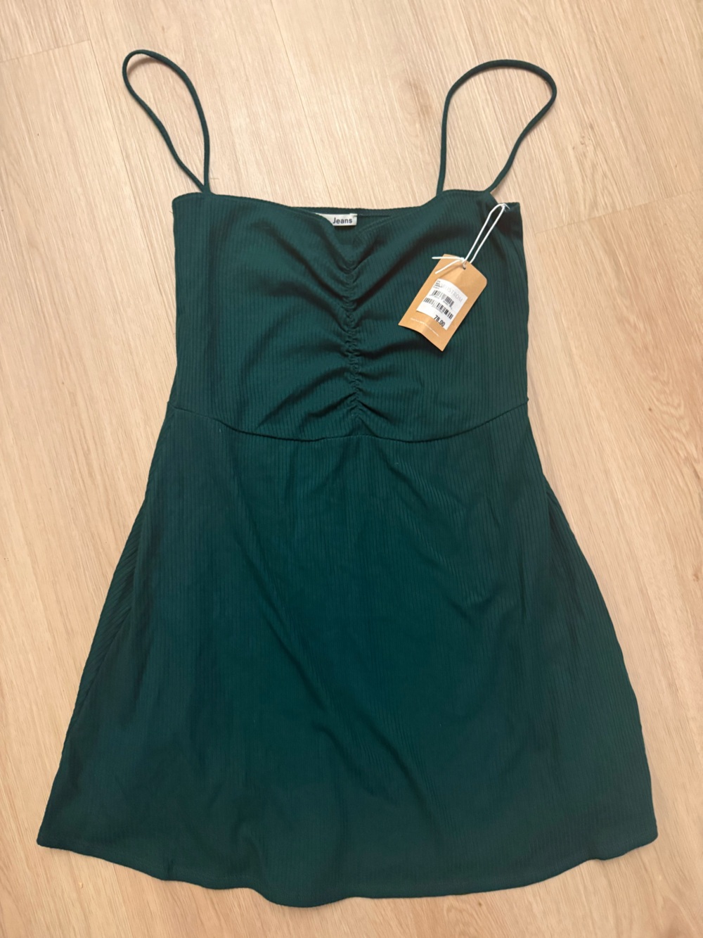 Reformation Abel Ribbed Y2K Dress Emerald Green Sz L NEW